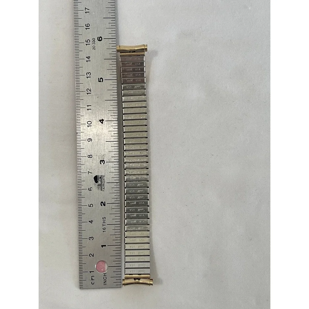 Vintage Speidel USA Gold Tone Expansion Watch Band KGH Logo Green Stone 6 Inch